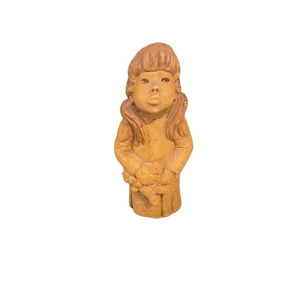 Lee Bortin Originals Clay Sculpture Figure Little Girl With Teddy Bear
